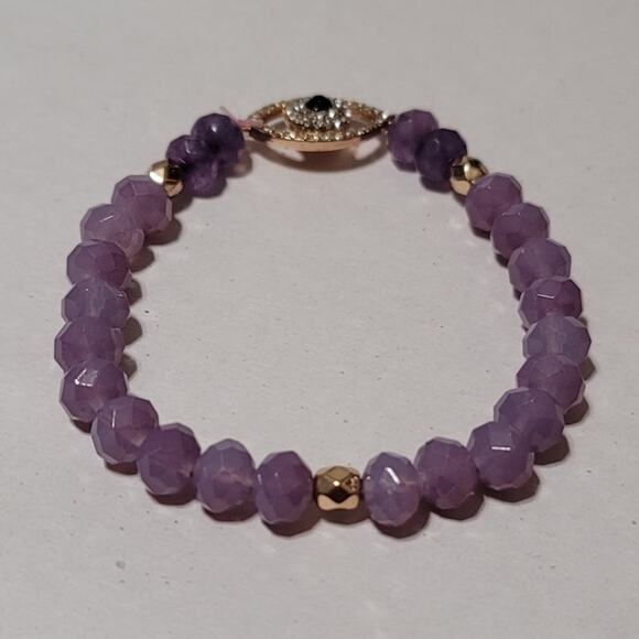 Evil Eye Purple Elastic Beaded Bracelet - Picture 4 of 4